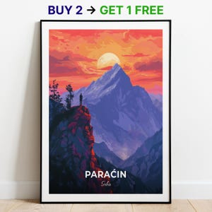 Affiche de voyage de Paraćin, impression d'art mural montagne Zvižd, affiche de la Serbie, impression de la ville, affiche de la ville, décoration d'intérieur, oeuvre d'art paysage urbain, affiche rétro tendance