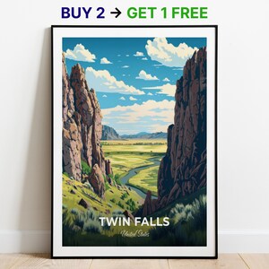 Affiche de voyage Twin Falls Réserve nationale de la ville de Rocks, impression d'art mural, affiche des États-Unis, impression de la ville, affiche de la ville, décoration d'intérieur, tenture murale