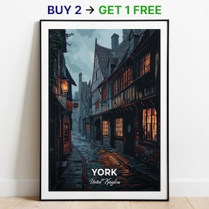 Affiche de voyage York, donjon de York, impression d'art mural, affiche du Royaume-Uni, impression de la ville, affiche de la ville, décoration d'intérieur, oeuvre d'art paysage urbain, affiche rétro tendance