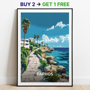 Affiche de voyage de Paphos, port de Paphos, impression d'art mural, impression de Chypre, impression de la ville, affiche de la ville, décoration d'intérieur, oeuvre d'art paysage urbain, affiche rétro tendance