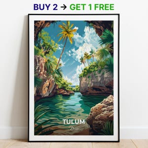 Tulum Travel Poster Cenote Dos Ojos Wall Art Print Mexico Poster City Print City Poster Home Decor Cityscape Artwork Trendy Retro Poster