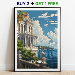 Affiche de voyage d'Istanbul, impression d'art mural du palais de Dolmabahçe, affiche de la Turquie, impression de la ville, affiche de la ville, décoration d'intérieur, oeuvre d'art paysage urbain, cadeau pour les amateurs d'art