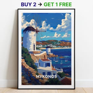 Mykonos Reiseposter Windmühlen Wand Kunst Druck Griechenland Poster City Print City Poster Home Dekor Stadtbild Kunstwerk Trendy Retro Poster