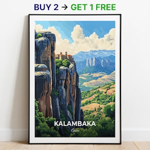 Kalambaka Reiseposter Meteora Wand Kunst Druck Griechenland Poster City Print City Poster Home Dekor Stadtbild Kunstwerk Trendy Retro Poster