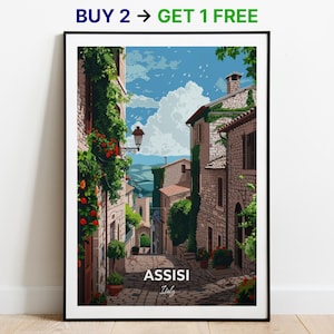 Affiche de voyage Assise Les rues d'Assise, impression d'art mural, impression d'Italie, impression de la ville, affiche de la ville, décoration d'intérieur, oeuvre d'art paysage urbain, cadeau pour les amateurs d'art