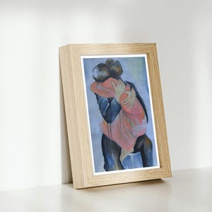 Stampa artistica in edizione limitata "L'abbraccio", opera d'arte figurativa romantica, regalo di arte murale emozionale