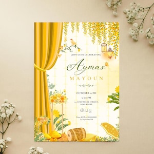 Modèle d'Invitation Mayoun floral élégant, invitation marocaine Mehndi, téléchargement numérique, carte d'événement modifiable, carte de mariage imprimable