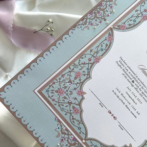 A3 Luxus-Nikkah-Zertifikat - ILHAAM | Nikkahnama | Nikkah Vertrag | Islamische Heiratsurkunde | Perle verziert | Handbemalt
