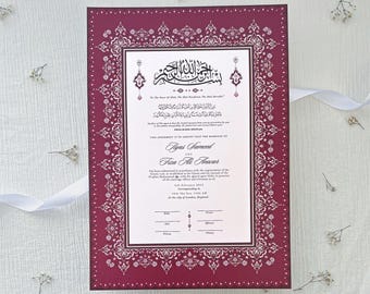 Certificat Nikkah de luxe A3 | AYAH-ROUGE | Certificat de mariage islamique, souvenir de voeux de mariage, calligraphie arabe | Nikkahnama | Nikkah