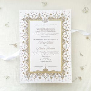 Certificado Nikkah de lujo A3 / RAYA / Certificado de matrimonio islámico, recuerdo de votos matrimoniales, caligrafía árabe / Nikkahnama / Nikkah