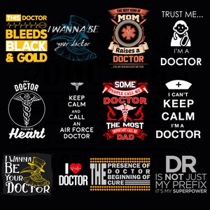 Collection de 14 polices de caractères pour t-shirts professions médicales | IA, EPS, JPG, psd, svg, png | typographie élégante pour les médecins et les travailleurs de la santé