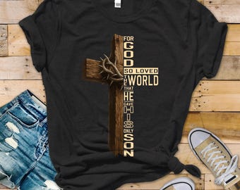 João 3:16 Porque Deus amou o mundo de tal maneira | Design de camiseta de fé cristã SVG PNG | Impressão de camiseta cristã com versículo bíblico | Download digital