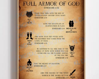 Armor of God, DIGITAL PRINT, Ephesians 6:13-17, Bible print, Jesus Art, Bible Poster, Full Armor of God, Bible Verse Print, Shield of Faith