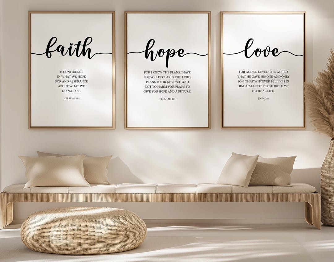 Faith Hope Love Bible Verse Wall Art Set of 3 Prints, Scripture Quote ...