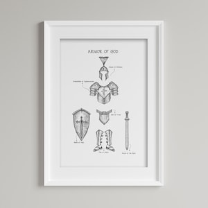 Armadura de Dios, ¡IMPRESIÓN DIGITAL!, Efesios 6:13-17, Impresión bíblica, Arte de Jesús, Póster bíblico, Armadura completa de Dios, Impresión de versículos bíblicos, Escudo de la fe imagen 1