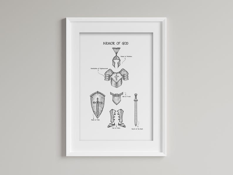 Armadura de Dios, ¡IMPRESIÓN DIGITAL!, Efesios 6:13-17, Impresión bíblica, Arte de Jesús, Póster bíblico, Armadura completa de Dios, Impresión de versículos bíblicos, Escudo de la fe imagen 1