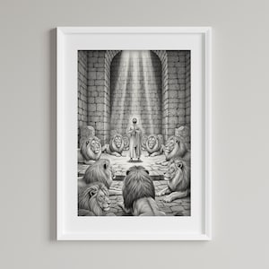 Daniel in the Lions&#39; Den, DIGITAL PRINT!, Daniel 6, King Darius and Daniel, Bible Poster, Bible Wall ART, Scripture Art, Lion&#39;s Den, Prayer