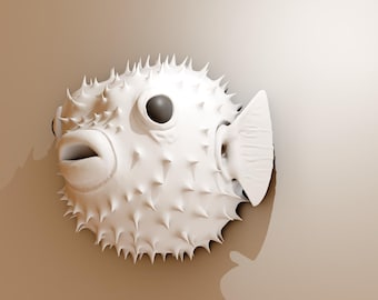 Puffer Fish Wall Decor - 3D Printed Ocean-Themed Art, Unique Marine Life Wall Mount