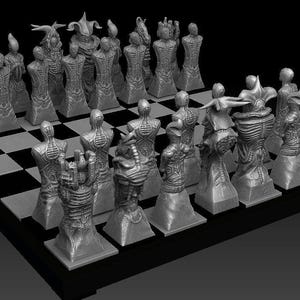 Biomechanic Chess Pieces Set - Futuristic Sci-Fi Chess Design – Small & Large Size Options – Unique Collectible Chess Pieces