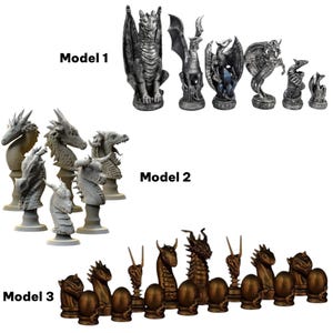 Dragon Chess Pieces Set - 3 Unique Models – Fantasy Dragon Themed Chess for Collectors & Board Game Lovers