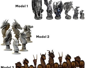 Dragon Chess Pieces Set - 3 Unique Models – Fantasy Dragon Themed Chess for Collectors & Board Game Lovers