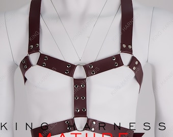 Mens Rave Harness Chest Leather, Brutal Chest Harness, Leather Chest Harness, Chest Rig,Red Harness Men, Club Wear, Lockable Chest Harness,