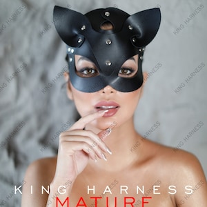 Kitty Mask, Mask for Masquerade, Festival Mask, Halloween Mask Kitty, Petplay Mask, Dominatrix Masks, Harness Costume, Catwoman Mask,