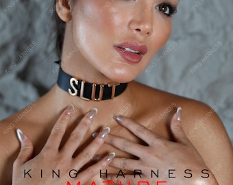 Custom Leather Choker with Metal Letters, Gold or Nickel Letter Choker, Name Choker Collar, 3cm Metal Letters, Wide Huge Gold Collar, Gifts,