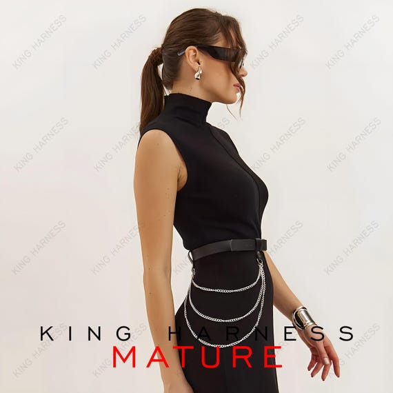 Black Leather Waist Chain Harness, Fetish-inspired Body  display picture 1