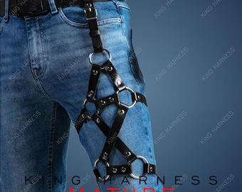 Men&#39;s Leather Leg Harness, Unisex Harness, Thigh Harness, Biker Jeans Accessories, Men Jeans Accessories, Clubwear Accessories