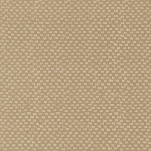 Op de afbeelding: Een beige stof met een herhalend patroon van kleine, verticale witte streepjes gerangschikt in een raster. De textuur lijkt geweven, waardoor een subtiele visuele diepte ontstaat. Het algehele effect is een neutraal, getextureerd oppervlak.