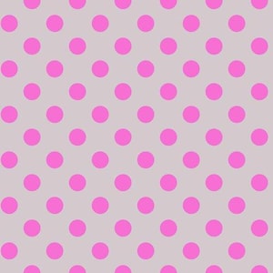 Op de afbeelding: Een herhalend patroon van felroze stippen op een lichtgrijze achtergrond. De gelijkmatig verdeelde cirkels creëren een speels en visueel aantrekkelijk ontwerp. Dit patroon is geschikt voor diverse toepassingen, zoals stof, behang of digitale ontwerpen.