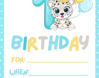Convites de 1º aniversário com tema de animais para bebês - Download digital - Feito no Canva