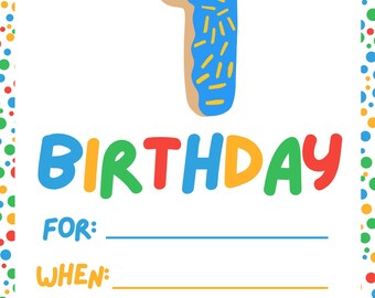 Convites unissex de 1º aniversário - Download digital - Feito em Canva