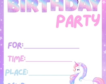 Convites de aniversário de unicórnio - download digital - feito no Canva