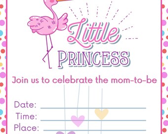 Convites para chá de bebê princesa - download digital - feito em Canva