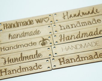 Wooden tags "handmade " assorted fonts Set of 10