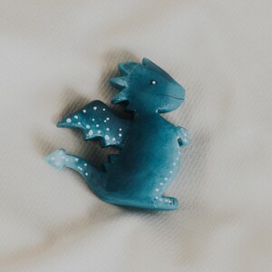 Wooden Water Dragon Toy, Hand-Painted Blue Dragon, Fantasy Mythical Creature, Waldorf Pretend Play, Unique Gift