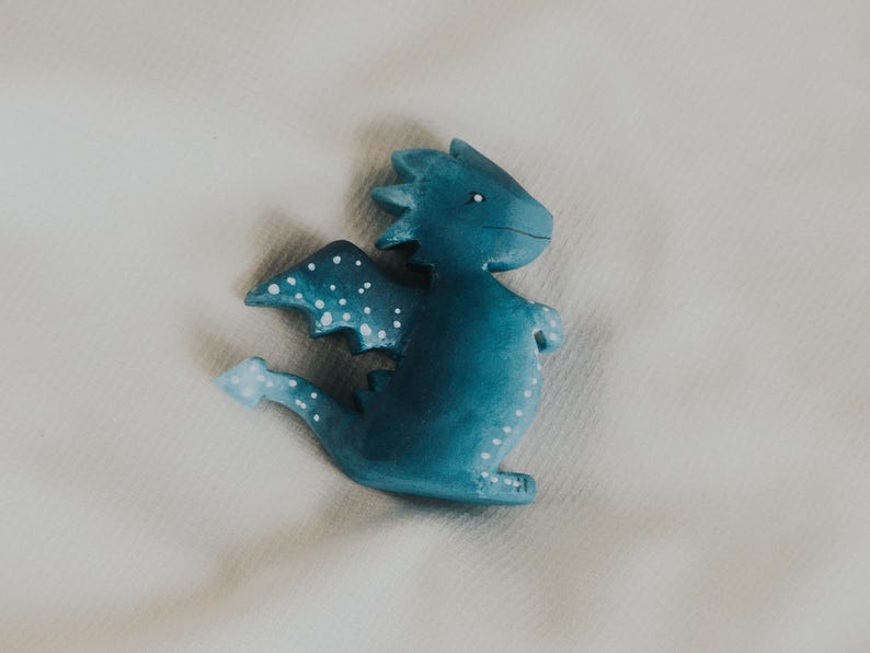 Wooden Water Dragon Toy, Hand-Painted Blue Dragon, Fantasy Mythical Creature, Waldorf Pretend Play, Unique Gift