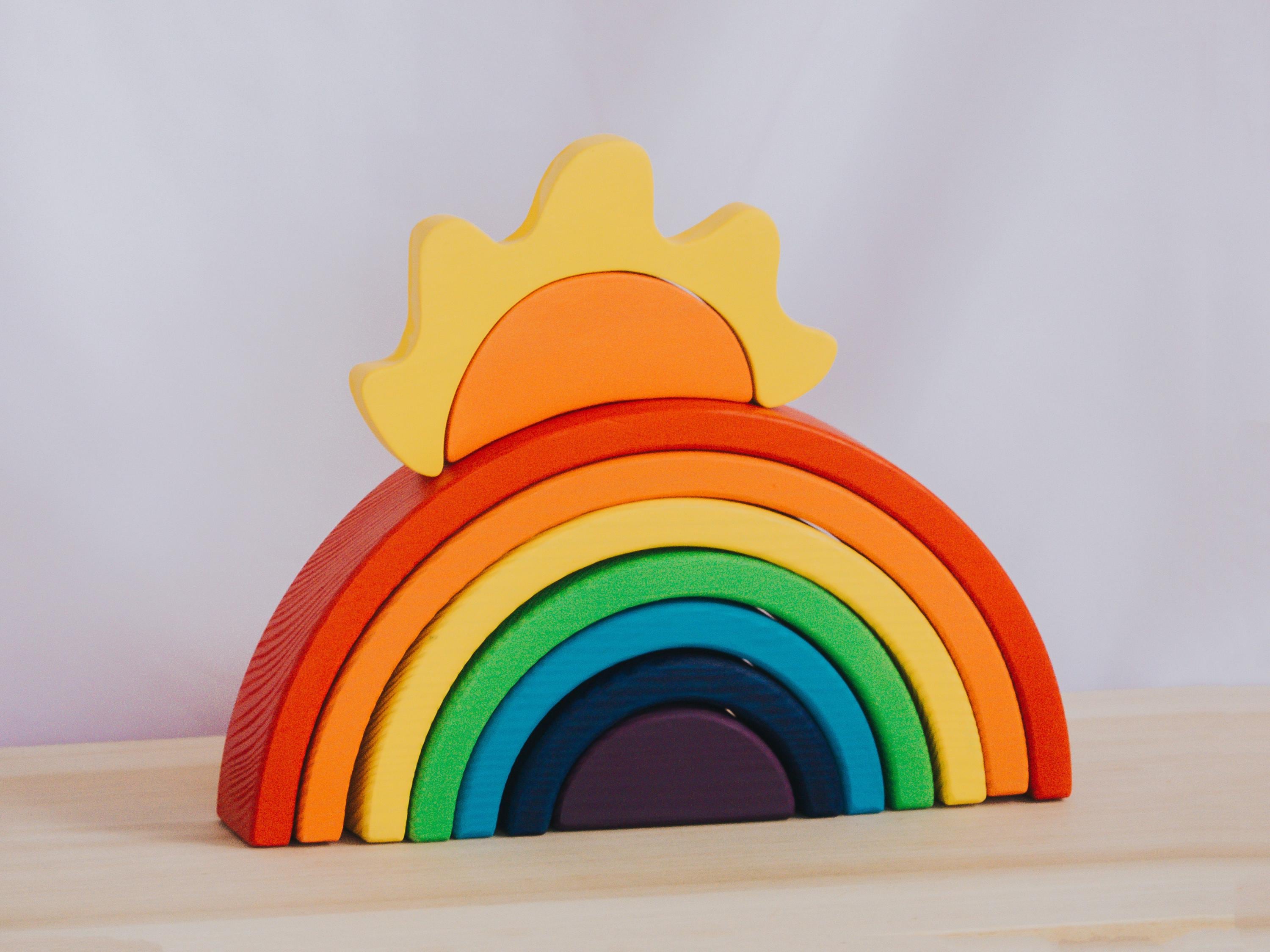 Wooden Rainbow and Sun Stacker, Montessori Puzzle Toy, Waldorf Toddler Toy, Open Ended Educational Toy, Stacking Block, Montessori Gift