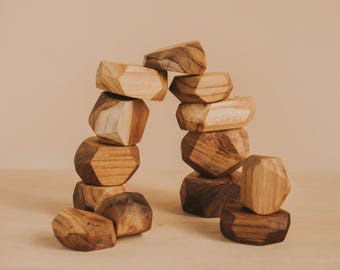 Tumi-Ishi, Wooden Stacking Stones, Wooden Toys, Balancing Stones, Wooden Rock, Montessori Toy, Learning Toy, Child Development, Baby Gift