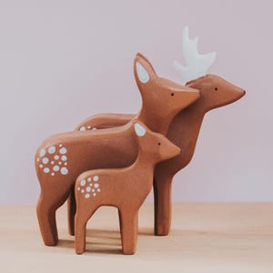 Wooden deer family, Wooden Stag Doe Fawn, Handmade Deer, Montessori toy, Wild animal, Waldorf Deer Toy, Woodland Animal Toys, Christmas Gift