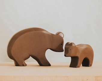 Wooden bear, Wooden animals, Bear family, Waldorf toys, Figure animal, Eco-Friendly Animal Toys, Gift for baby, Christmas gift.