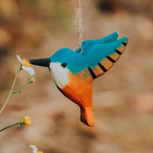 Colibrí de madera, adornos navideños colgantes, pájaro de madera, hecho a mano, decoración navideña, colibrí colorido, adorable regalo de Navidad