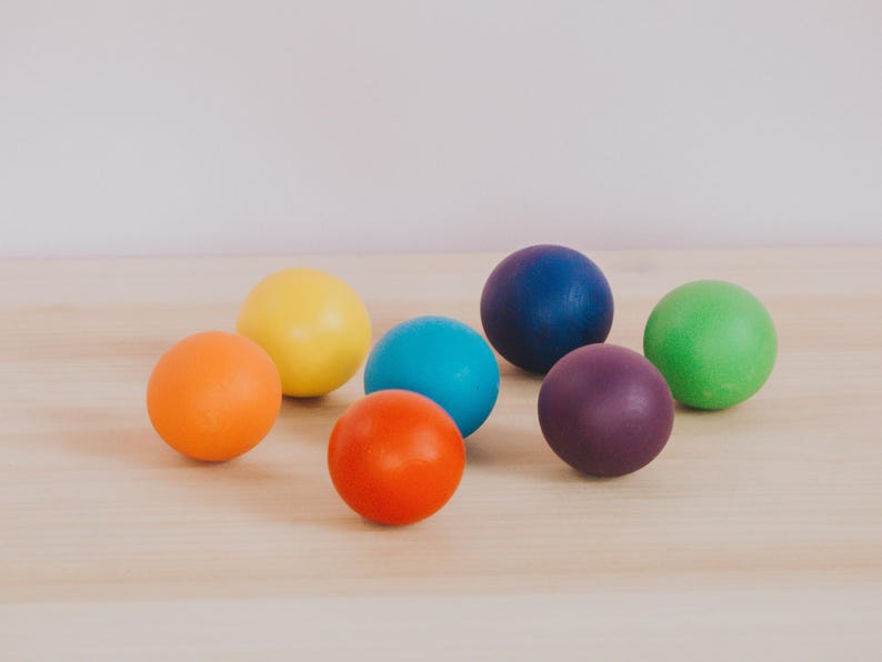 7 Colorful Wooden Balls, Wooden Rainbow Toy, Montessori Balls Set, Waldorf Toddler Toy, Educational Toy, Open-ended Toy, Creative Toy,
