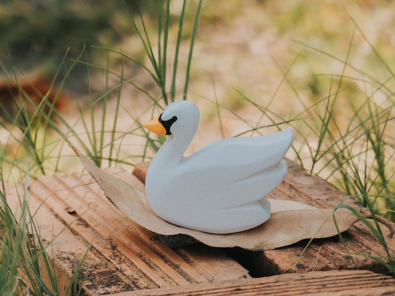 Wooden Swan Toy, Handcrafted Wooden Swan Figurine, Waldorf Wooden Toy ...