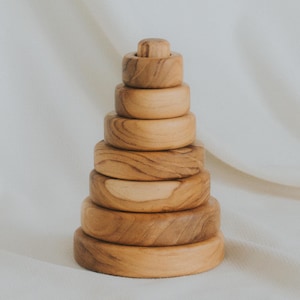 Teak Wooden Stacking Toy – Pyramid Rings Tower, Montessori Gift for Kids