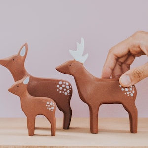 Wooden deer family, Wooden Stag Doe Fawn, Handmade Deer, Montessori toy, Wild animal, Waldorf Deer, Woodland Animal Toys, Christmas Gift