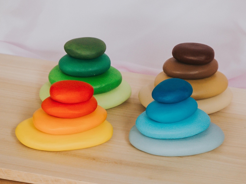 Stacking pebble set, Waldorf toys, Open Ended Play, Wooden Stone, Stacking rock, Balancing Stone, Montessori Play, Wooden Block Building Set