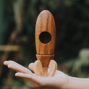 Teak Wooden Rocket Ship, Space Toy, Toy Rocket, Waldorf Toy, Solar System Toy, Eco Friendly Gift, Child Development, Space Wooden Decor